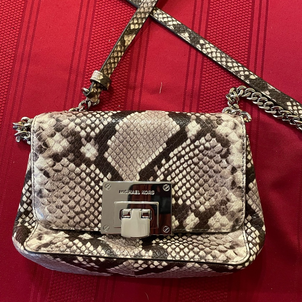 Michael Kors Snakeskin Crossbody Small - Silver Hardware